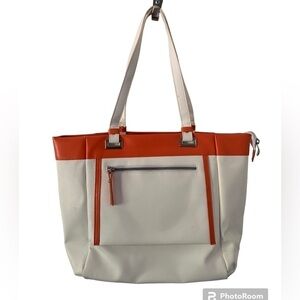 Italian White Tote with Orange Trim Faux Leather